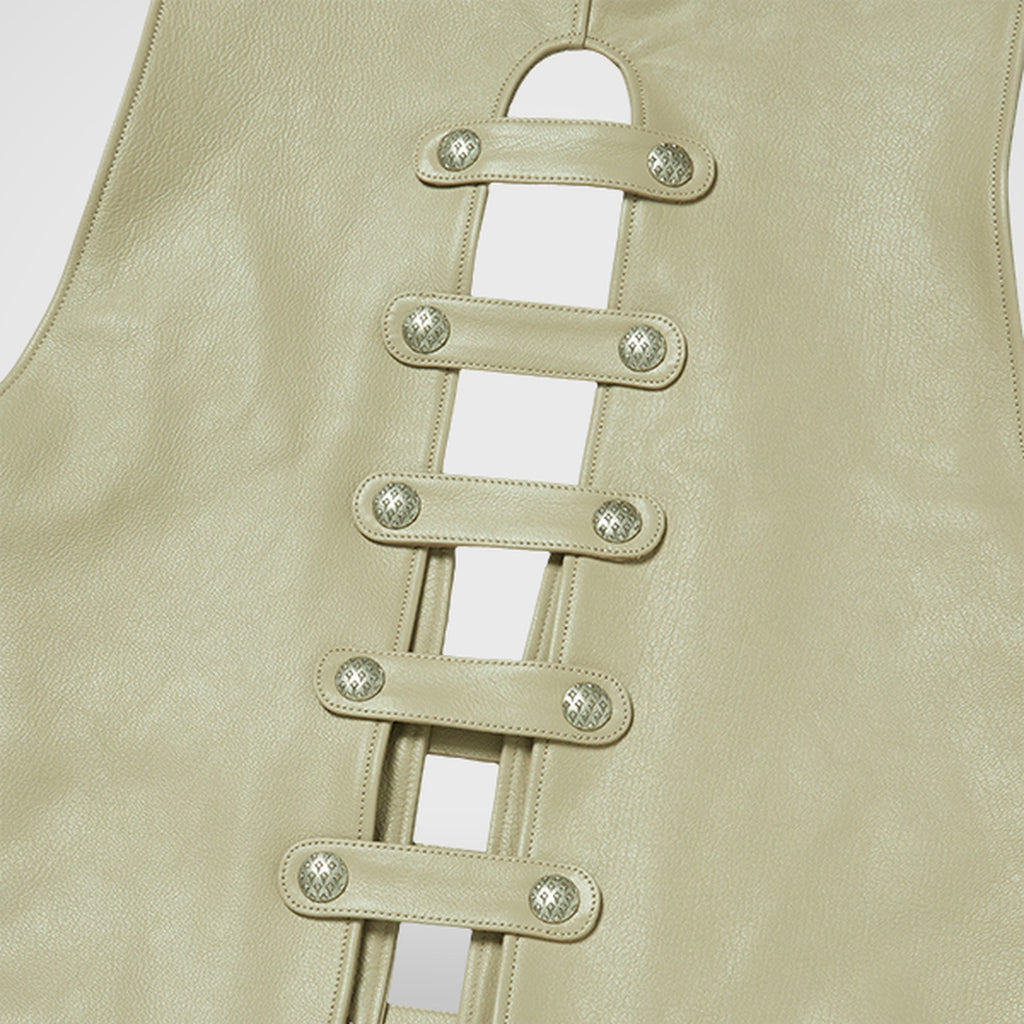 Thug Club Goat Skin Leather Vest in ivory, view 9 of 9