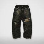 Thug Club Skull Stitch Ripped Denim Pants in black