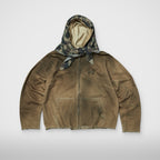 Thug Club Creed Scarf Hooded Zip-Up Hoodie in beige