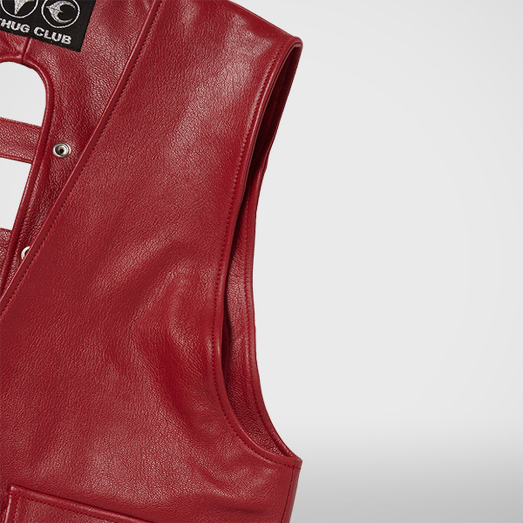 Thug Club Goat Skin Leather Vest in red, view 8 of 9