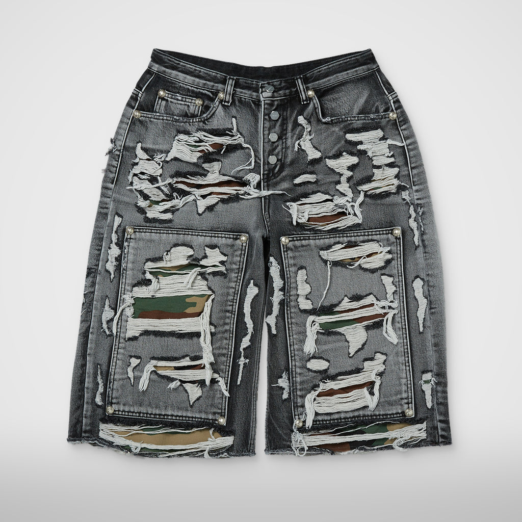 Thug Club Hell Camo Denim Shorts in black