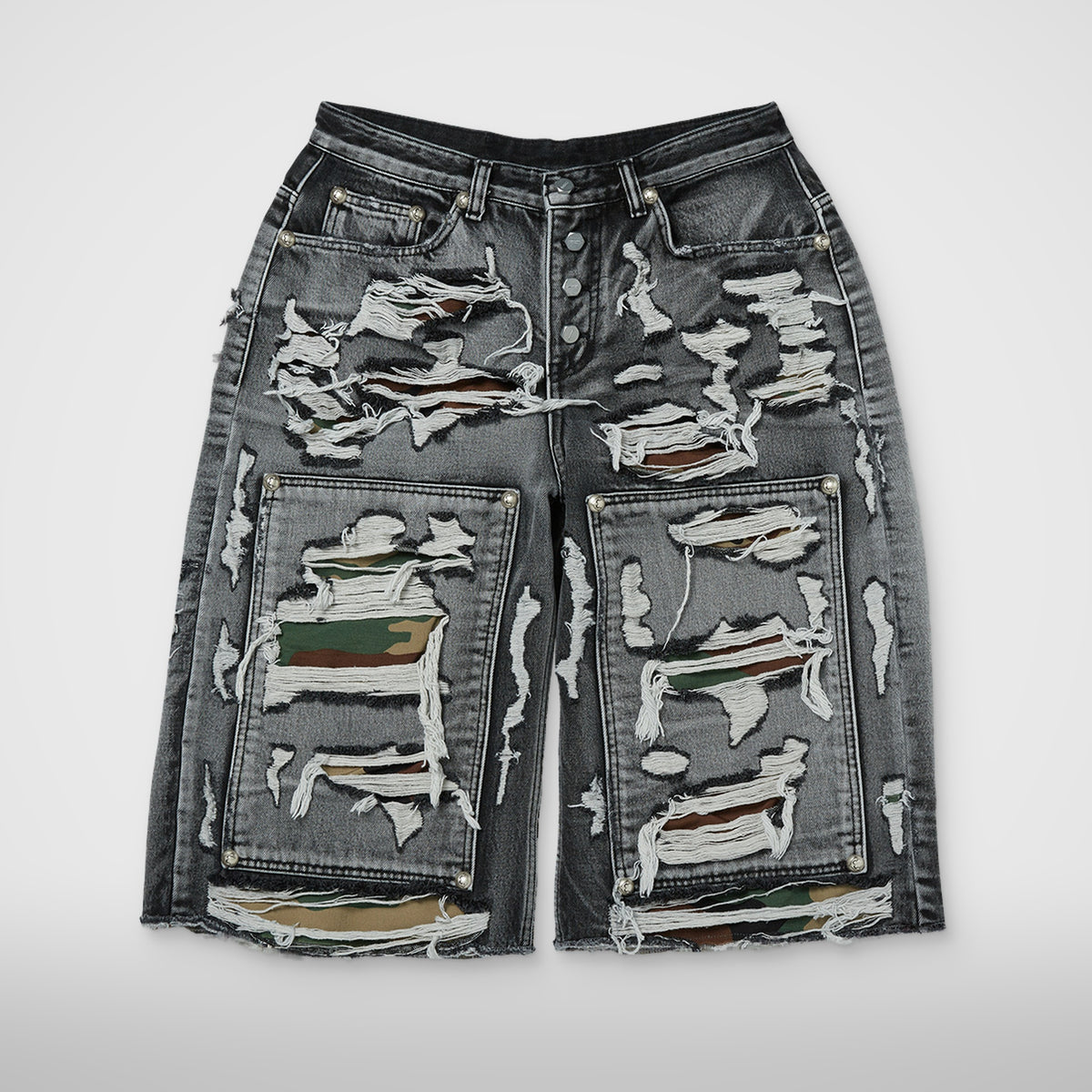 Thug Club Hell Camo Denim Shorts in black