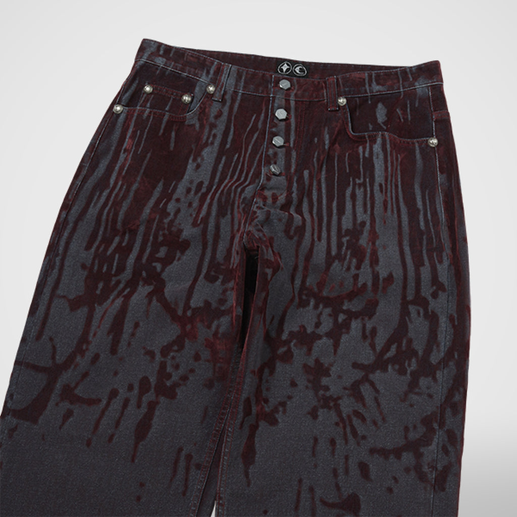 Thug Club Blood Lazered Denim Pants in red, view 3 of 7