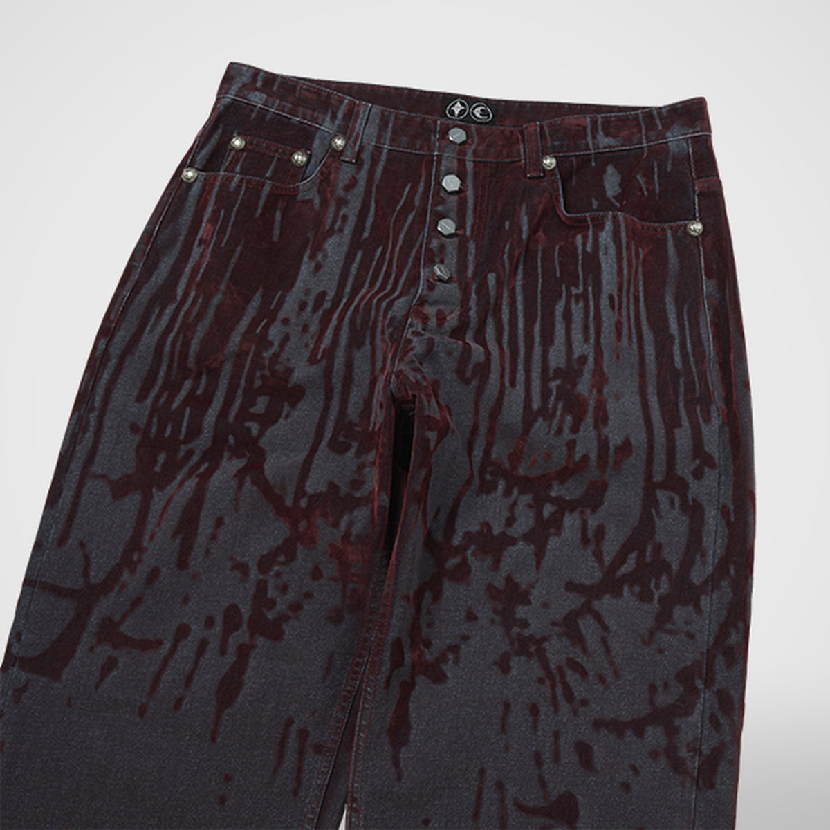 Thug Club Blood Lazered Denim Pants in red, view 3 of 7