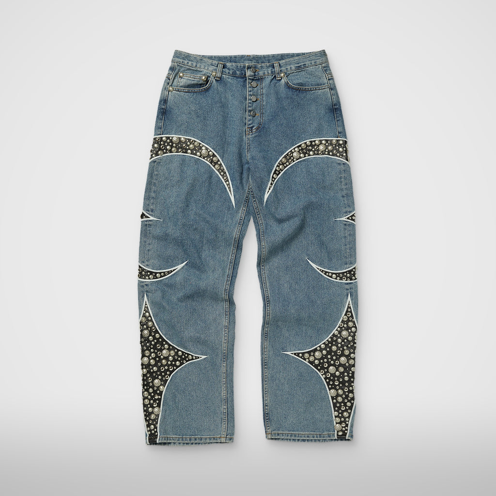 Thug Club Iron Steel Focus Leather Denim Pants in blue