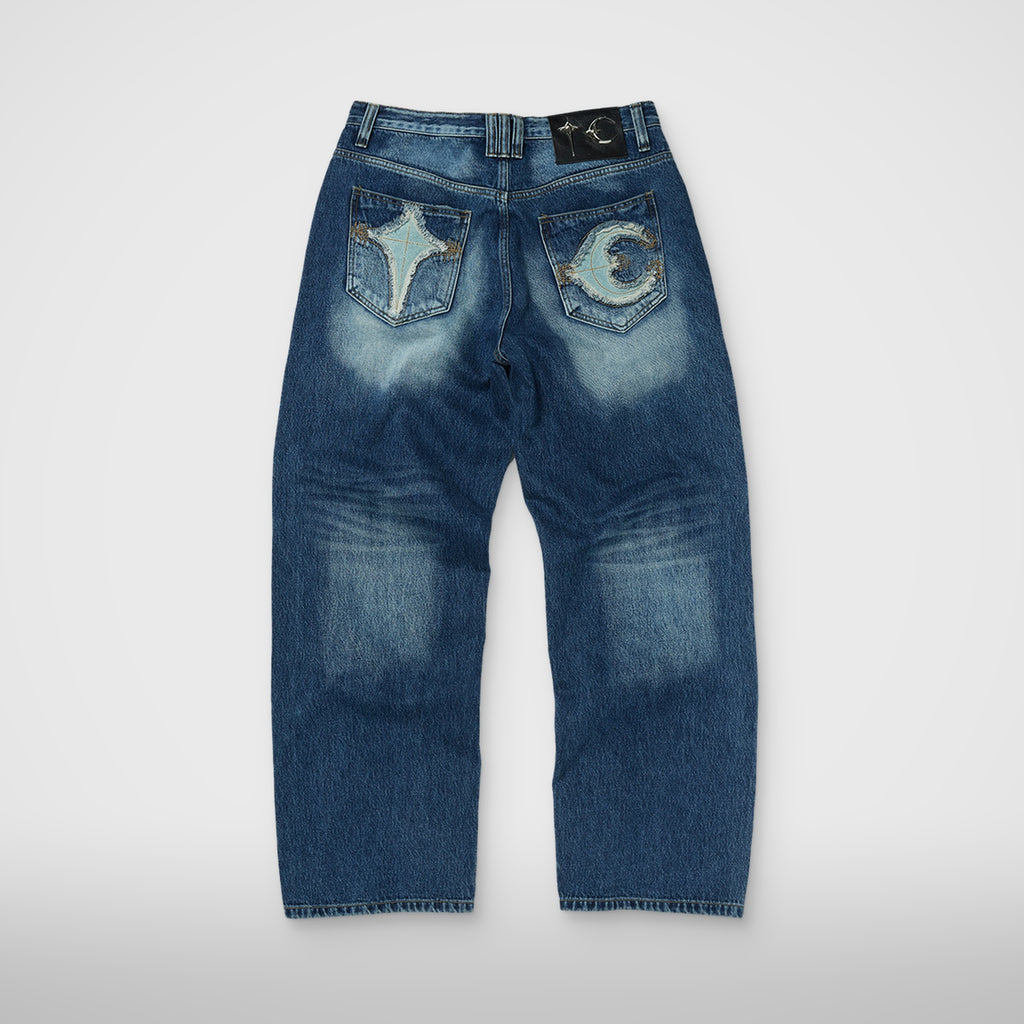 Thug Club TC Leather Back Pocket Pants in blue, front view