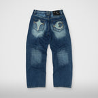 Thug Club TC Leather Back Pocket Pants in blue, front view