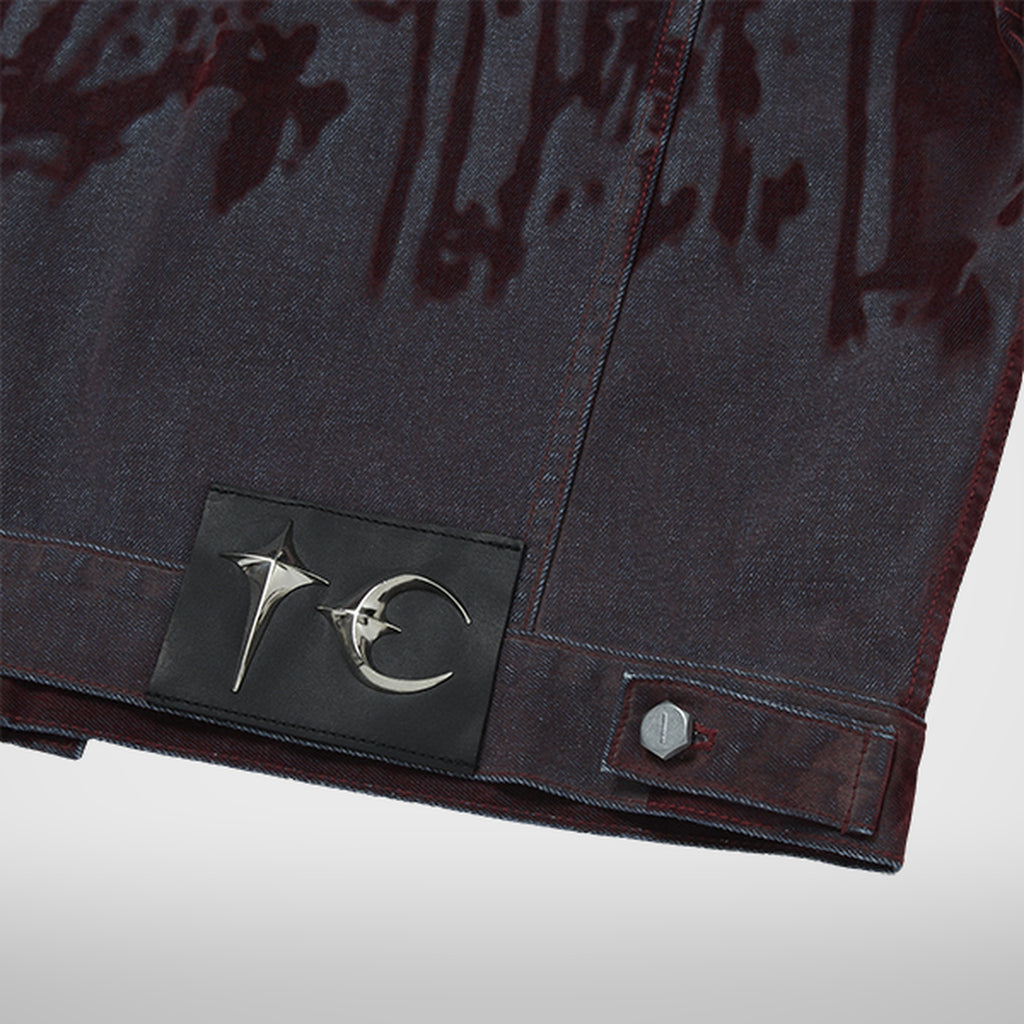 Thug Club Blood Lazered Denim Jacket in red, view 9 of 9