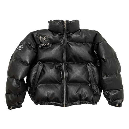 TC Leather Puffer Jacket - Black